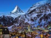Aerial View on Zermatt Valley and Matterhorn Peak at Dawn, Switz
